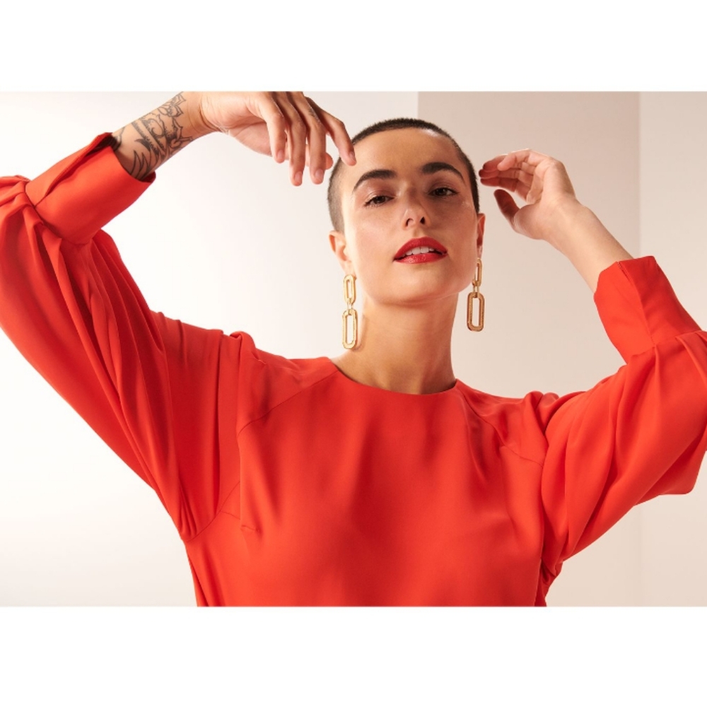 Nine West Red Long Sleeve Blouse